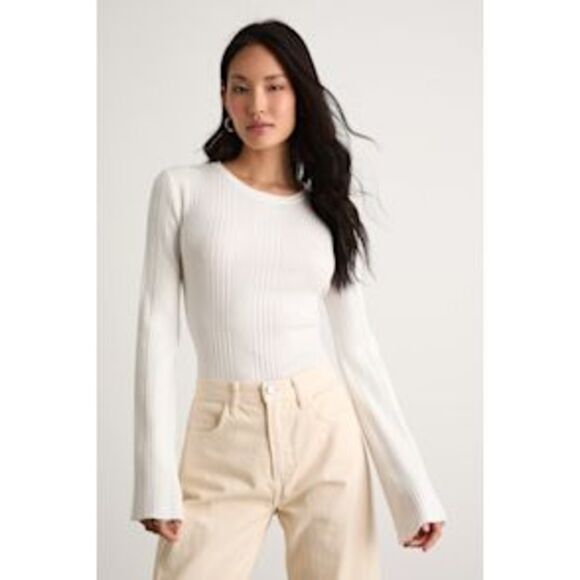 Lulus Sweaters - Lulus Women Nydia Ribbed Long Sleeve Sweater Top White Sleeved S